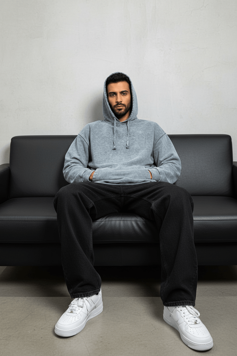 Sweat à Capuche Homme gris Effet Vintage "REALISTIC" 25k222 - ZG PREMIUM