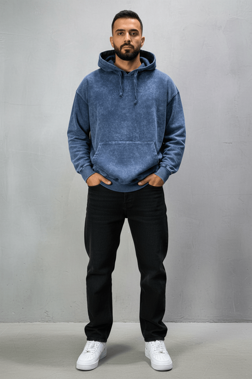 Sweat à Capuche Homme blue Effet Vintage "REALISTIC" 25k222 - ZG PREMIUM