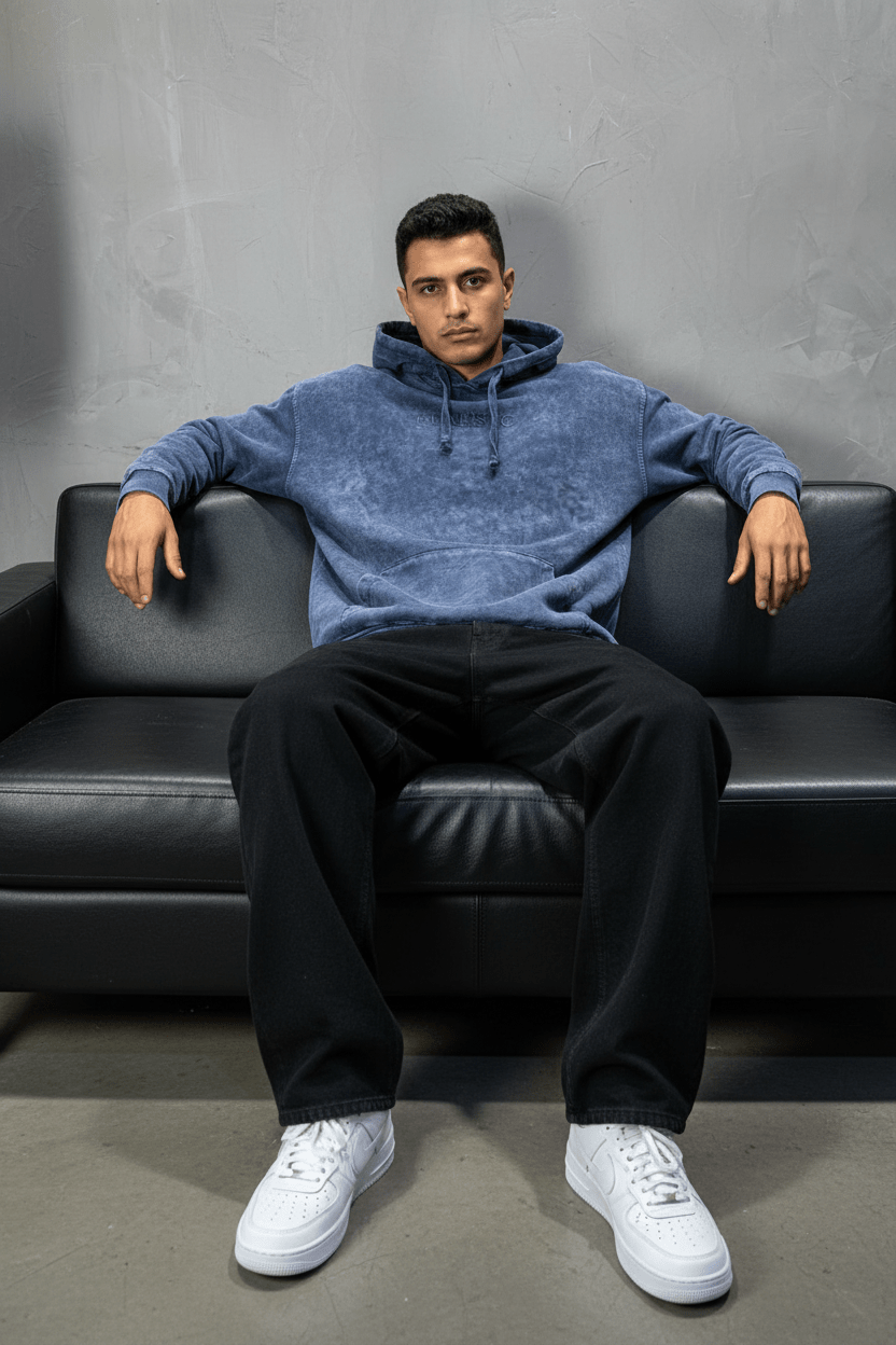 Sweat à Capuche Homme blue Effet Vintage "REALISTIC" 25k222 - ZG PREMIUM