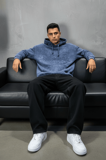 Sweat à Capuche Homme blue Effet Vintage "REALISTIC" 25k222 - ZG PREMIUM