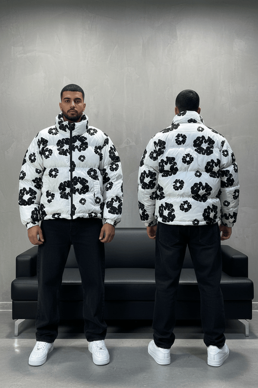 Doudoune Homme Blanche Motif Floral Noir 9060 - ZG PREMIUM