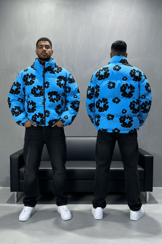 Doudoune Homme Bleu Clair Motif Floral Noir 9060 - ZG PREMIUM
