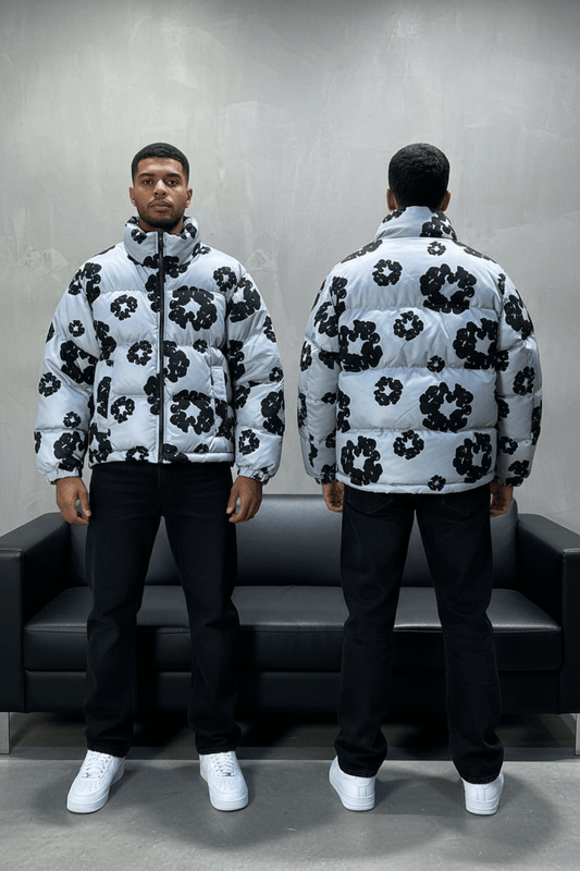 Doudoune Homme Blanc/Gris Clair Motif Floral Noir 9060 - ZG PREMIUM