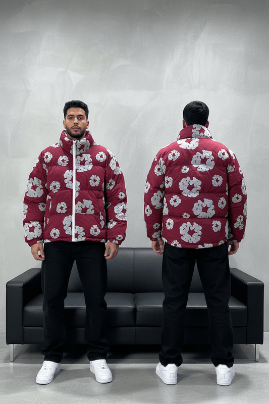 Doudoune Homme Bordeaux Motif Floral Blanc 9060 - ZG PREMIUM