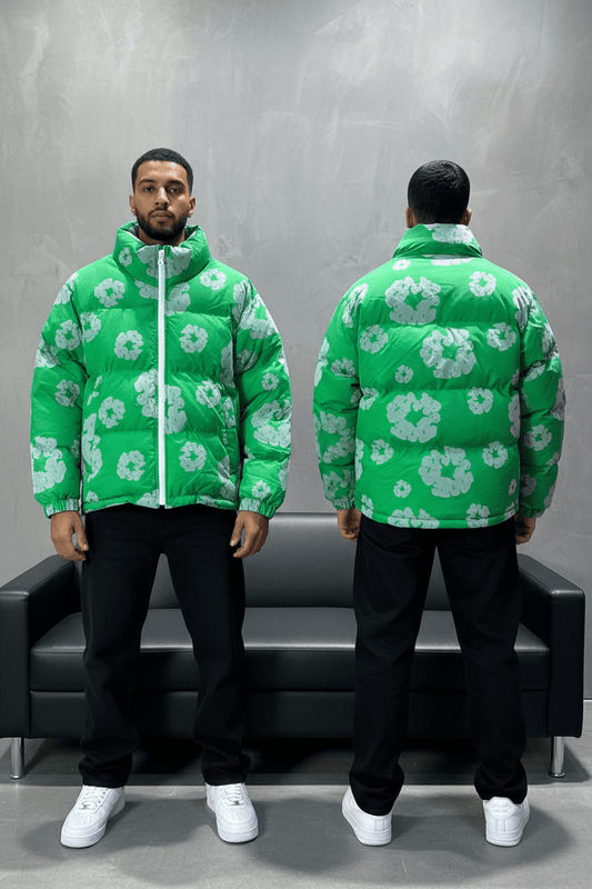 Doudoune Homme Vert Clair Motif Floral Blanc 9060 - ZG PREMIUM