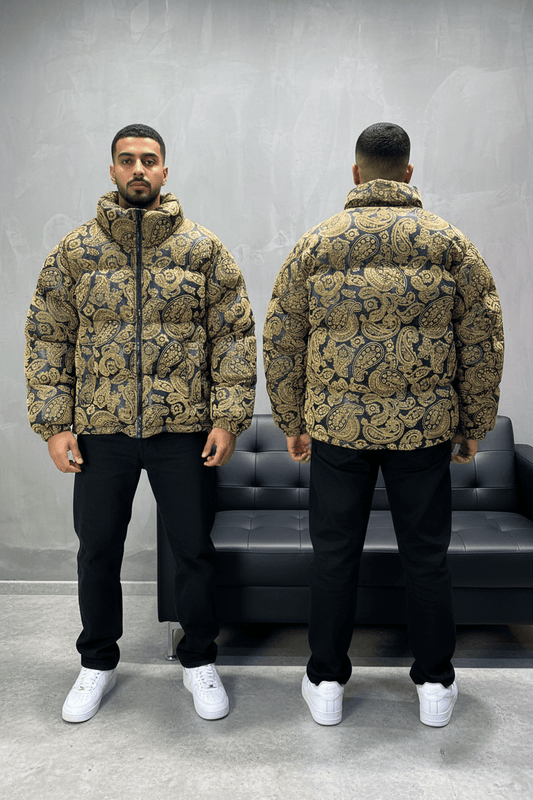 Doudoune Homme Vert Olive Motif Paisley Doré - ZG PREMIUM