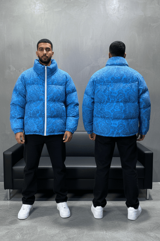 Doudoune Homme Bleu Clair Oversize Motif Paisley - ZG PREMIUM