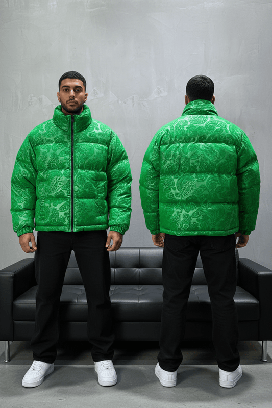 Doudoune Homme Vert Brillant Oversize Motif Paisley - ZG PREMIUM