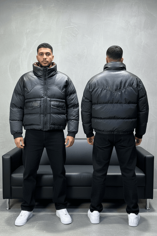 Doudoune Homme noir Détails Cuir Noir 2509 - ZG PREMIUM