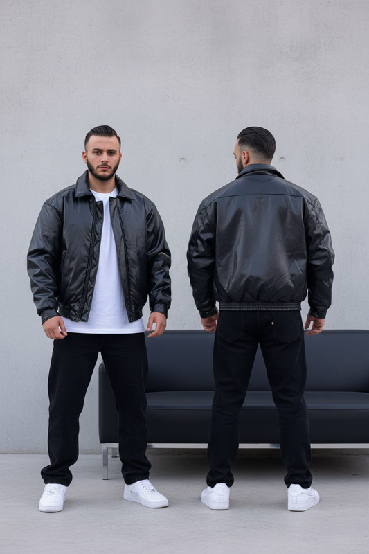 Blouson Bomber Homme Noir Oversize Effet Cuir 5090