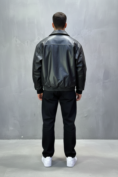 Blouson Bomber Homme Noir Oversize Effet Cuir 5090