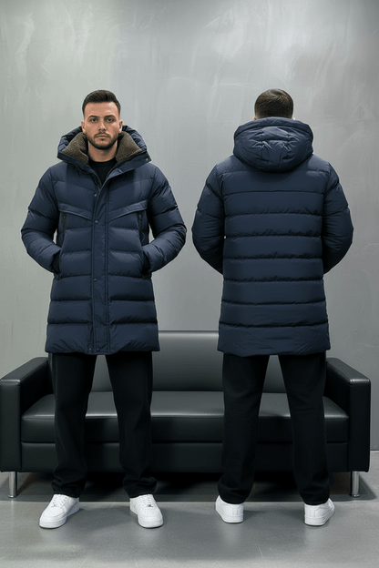 Doudoune Longue Bleu Marine avec Col Sherpa vert 1150 - ZG PREMIUM