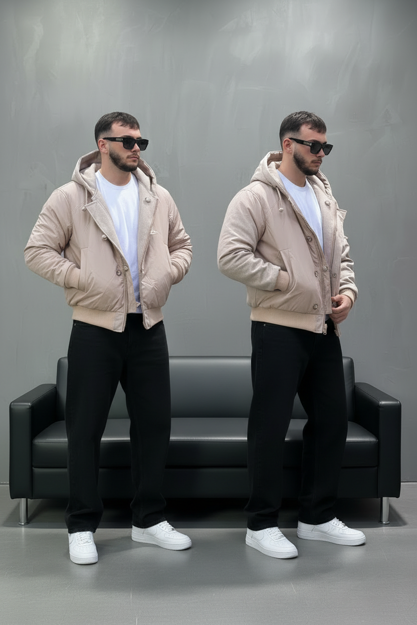 Bomber Beige à Capuche double face