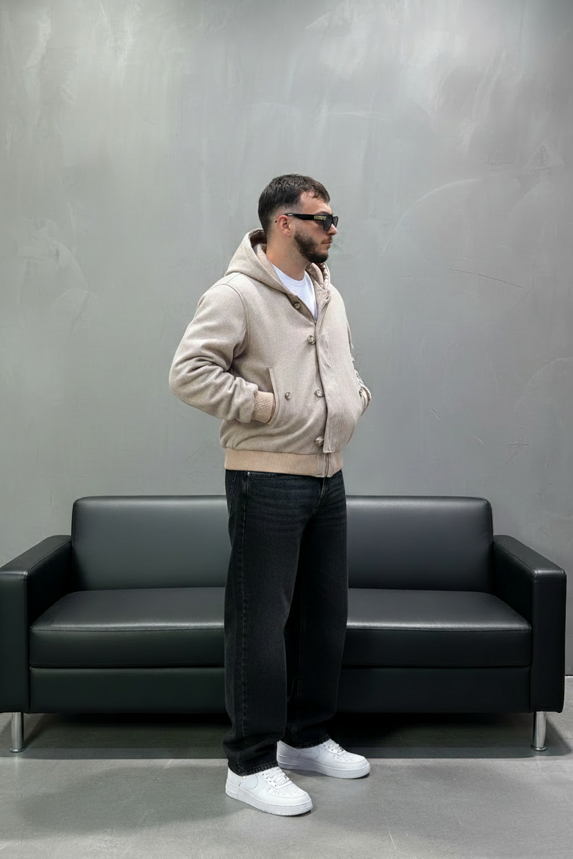 Bomber Beige à Capuche double face