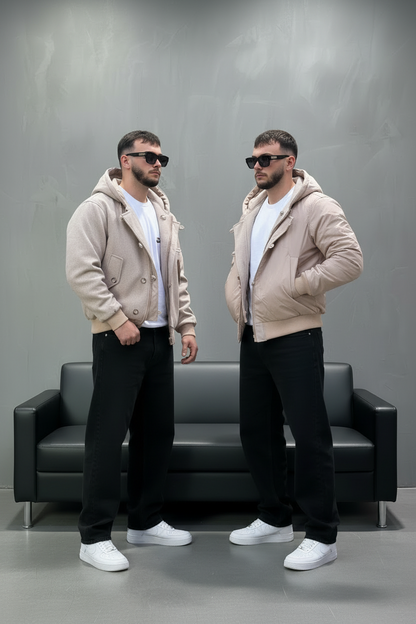 Bomber Beige à Capuche double face