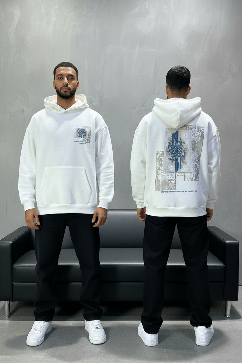 Hoodie Blanc Design Artistique Bleu Oversize 5012 - ZG PREMIUM