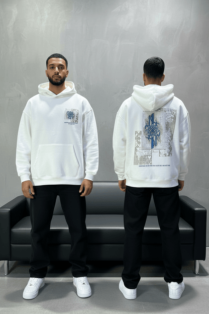 Hoodie Blanc Design Artistique Bleu Oversize 5012 - ZG PREMIUM