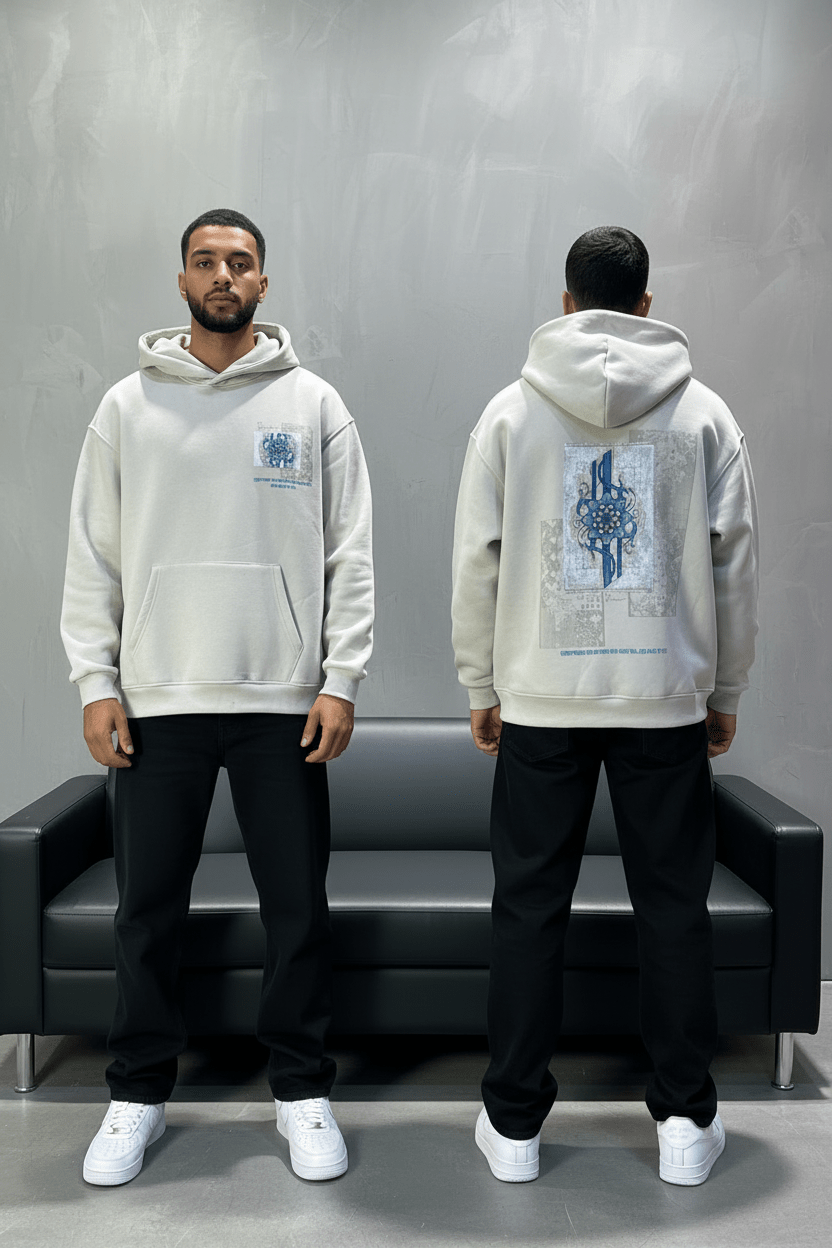 Hoodie beige Design Artistique Bleu Oversize 5012 - ZG PREMIUM