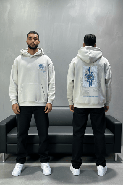 Hoodie beige Design Artistique Bleu Oversize 5012 - ZG PREMIUM