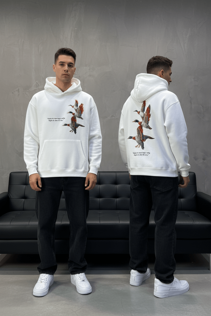 Hoodie Blanc Broderie Oiseaux Oversize 4996 - ZG PREMIUM