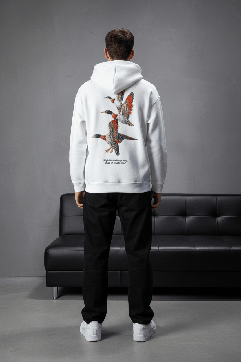 Hoodie Blanc Broderie Oiseaux Oversize 4996 - ZG PREMIUM