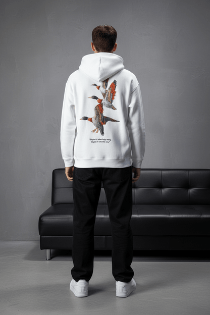 Hoodie Blanc Broderie Oiseaux Oversize 4996 - ZG PREMIUM