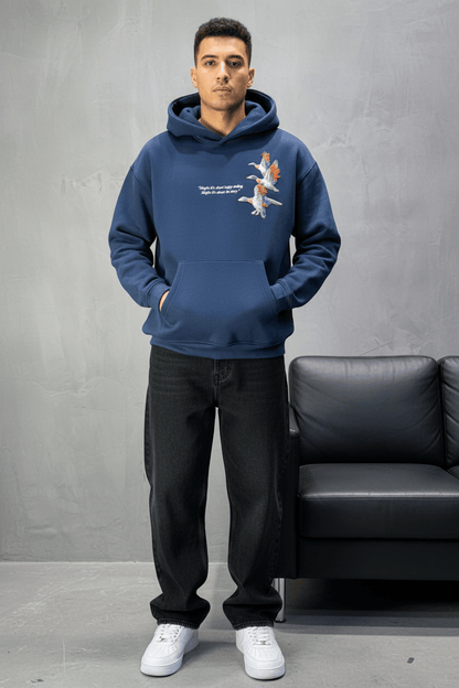 Hoodie Bleu Broderie Oiseaux Oversize 4996 - ZG PREMIUM