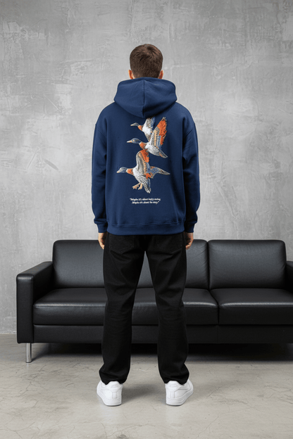 Hoodie Bleu Broderie Oiseaux Oversize 4996 - ZG PREMIUM