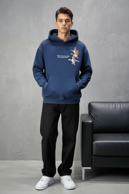 Hoodie Bleu Broderie Oiseaux Oversize 4996 - ZG PREMIUM