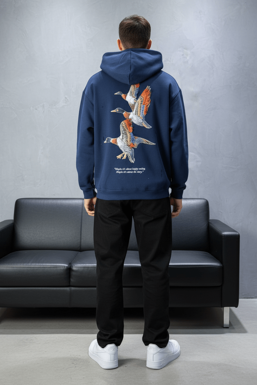 Hoodie Bleu Broderie Oiseaux Oversize 4996 - ZG PREMIUM