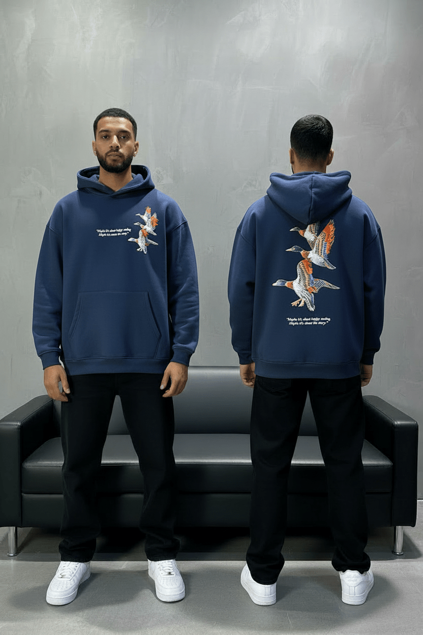 Hoodie Bleu Broderie Oiseaux Oversize 4996 - ZG PREMIUM