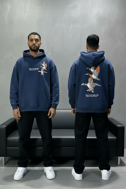 Hoodie Bleu Broderie Oiseaux Oversize 4996 - ZG PREMIUM