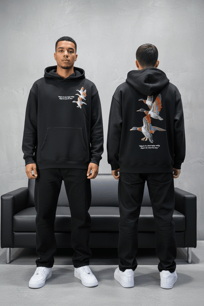 Hoodie Black Broderie Oiseaux Oversize 4996 - ZG PREMIUM