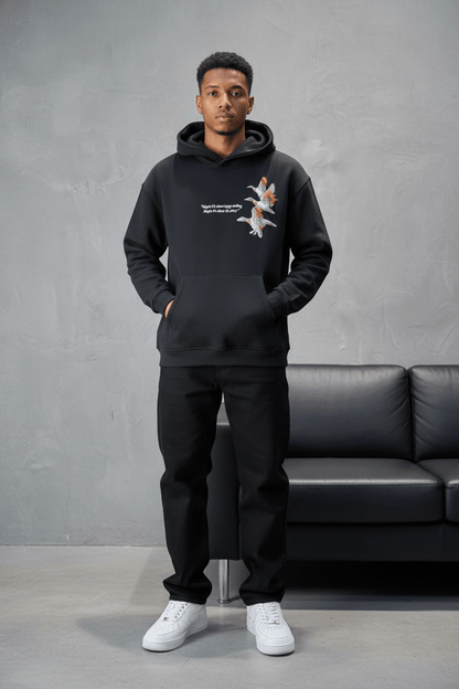 Hoodie Black Broderie Oiseaux Oversize 4996 - ZG PREMIUM