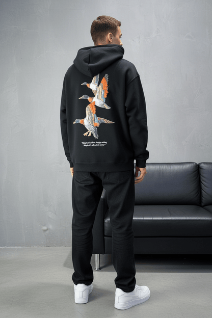 Hoodie Black Broderie Oiseaux Oversize 4996 - ZG PREMIUM