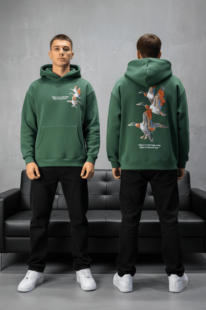 Hoodie vert Broderie Oiseaux Oversize 4996 - ZG PREMIUM