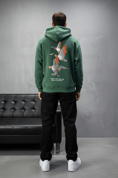 Hoodie vert Broderie Oiseaux Oversize 4996 - ZG PREMIUM