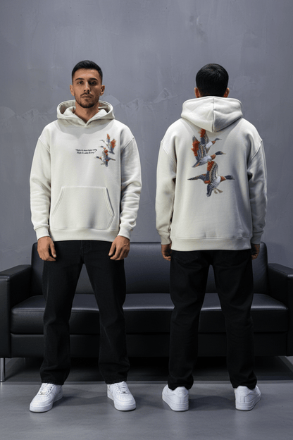 Hoodie beige Broderie Oiseaux Oversize 4996 - ZG PREMIUM
