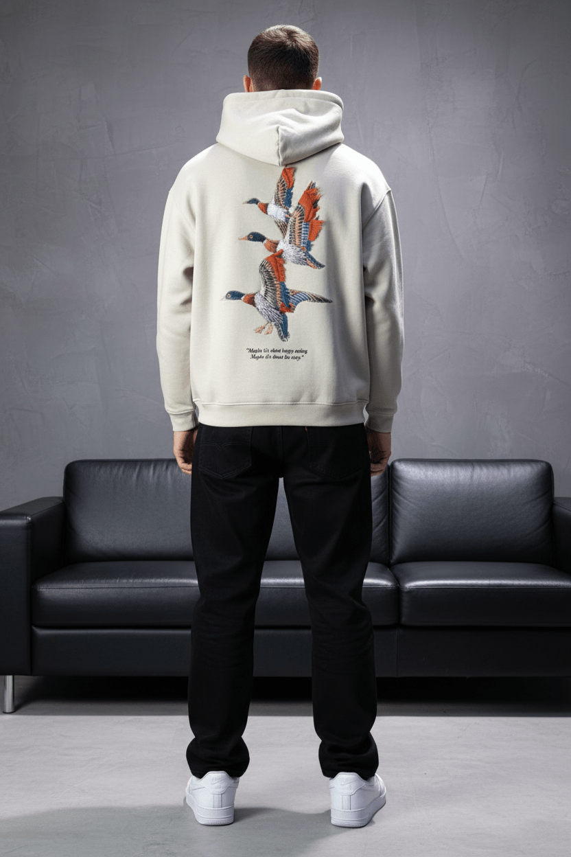 Hoodie beige Broderie Oiseaux Oversize 4996 - ZG PREMIUM