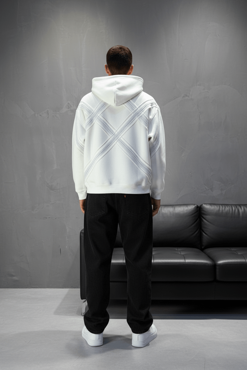 Hoodie Blanc Broderie X Argentée Sann 5002 - ZG PREMIUM
