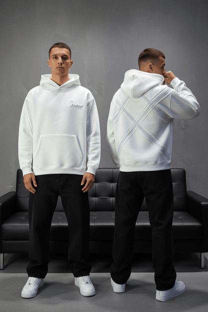 Hoodie Blanc Broderie X Argentée Sann 5002 - ZG PREMIUM