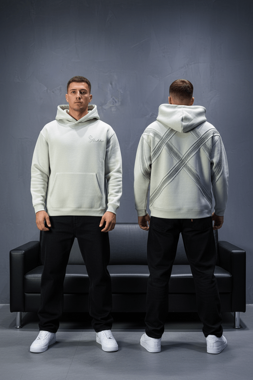 Hoodie Beige Broderie X Argentée Sann 5002 - ZG PREMIUM