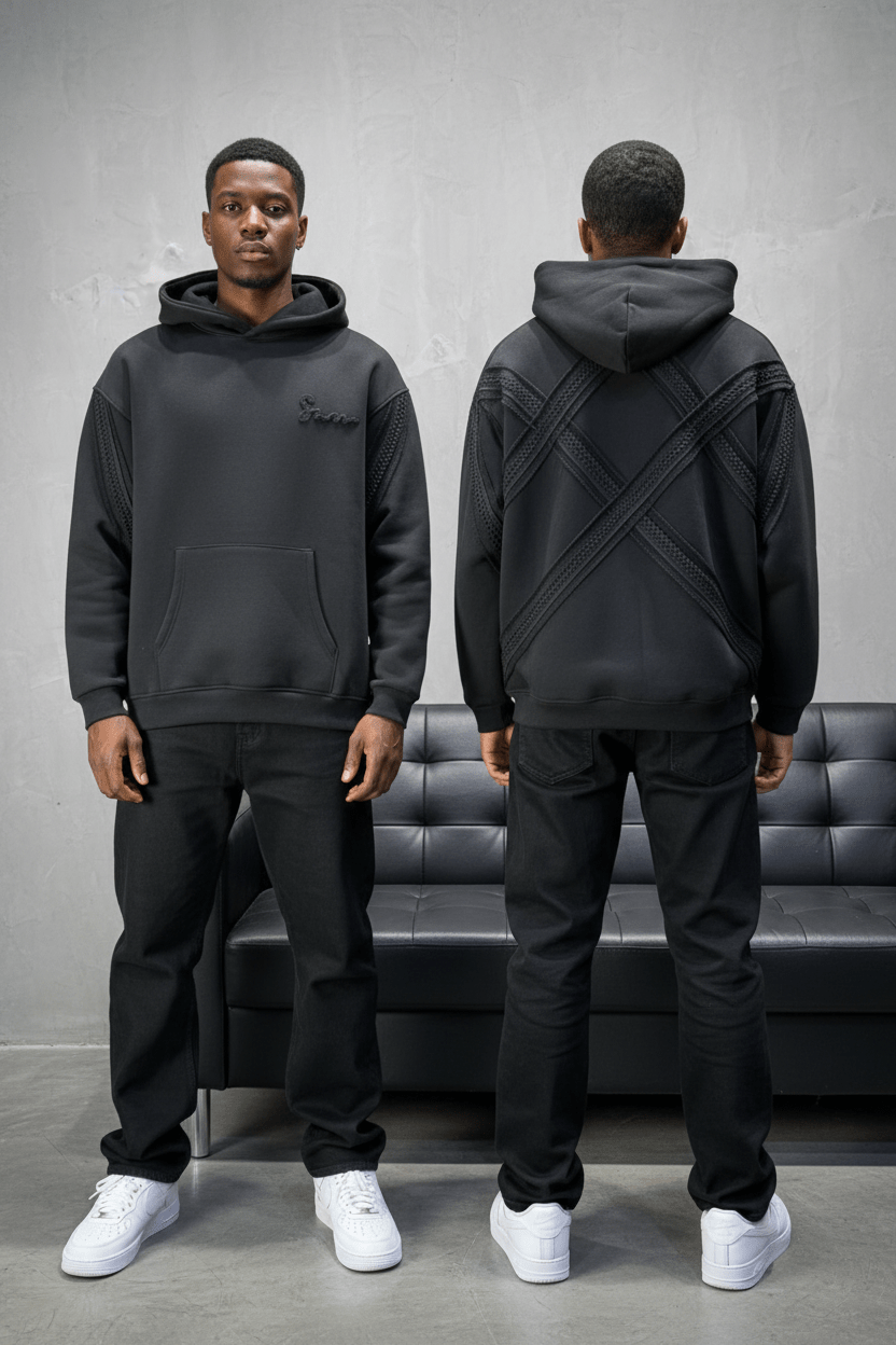 Hoodie Black Broderie X Argentée Sann 5002 - ZG PREMIUM