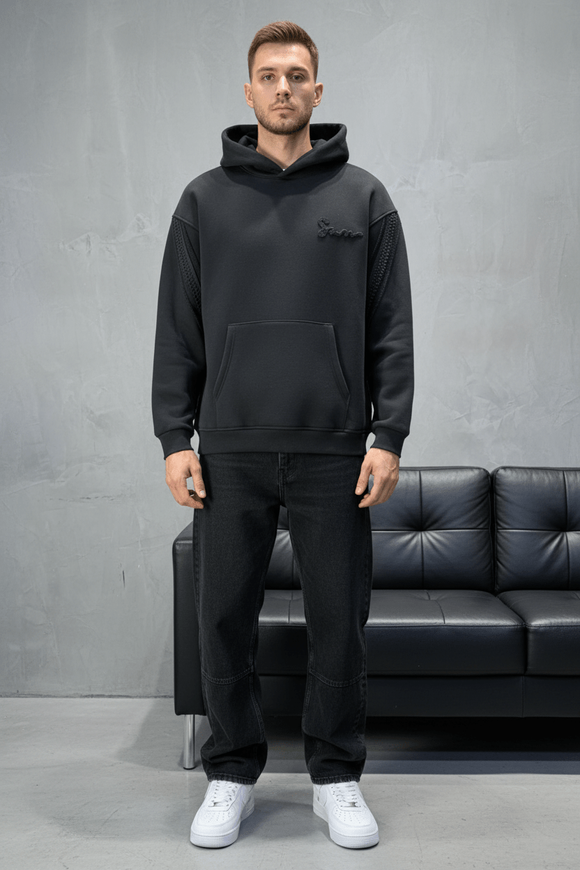 Hoodie Black Broderie X Argentée Sann 5002 - ZG PREMIUM