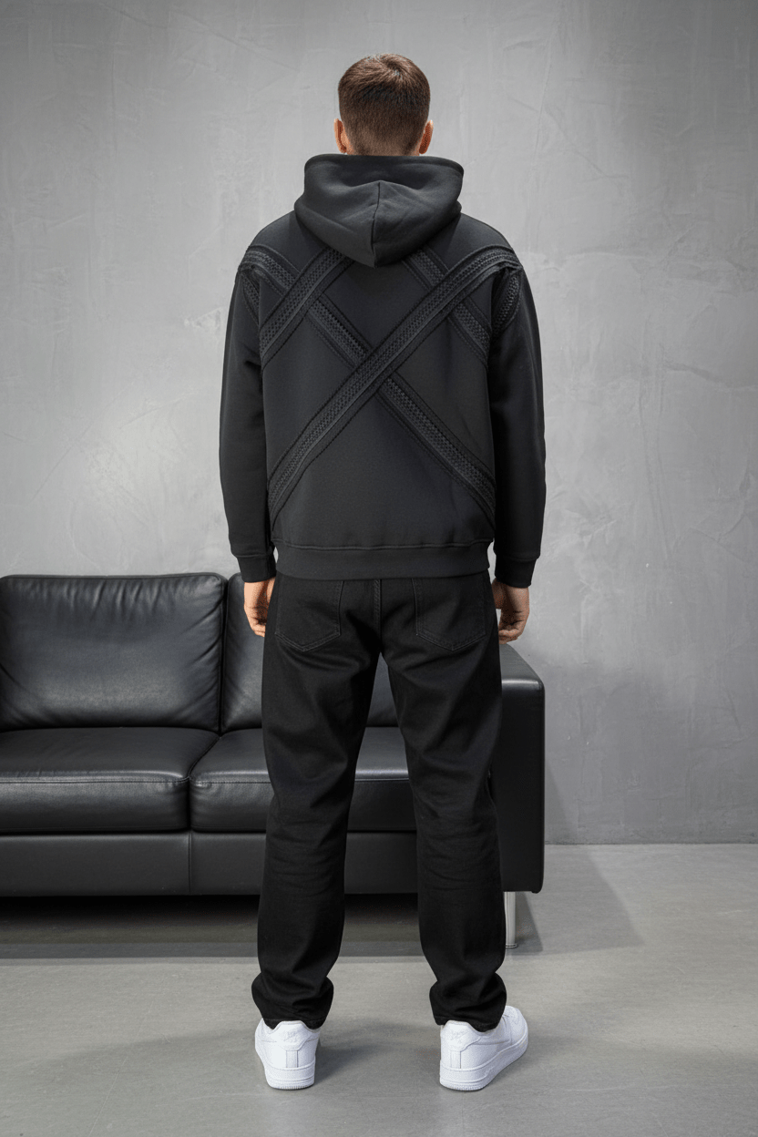 Hoodie Black Broderie X Argentée Sann 5002 - ZG PREMIUM
