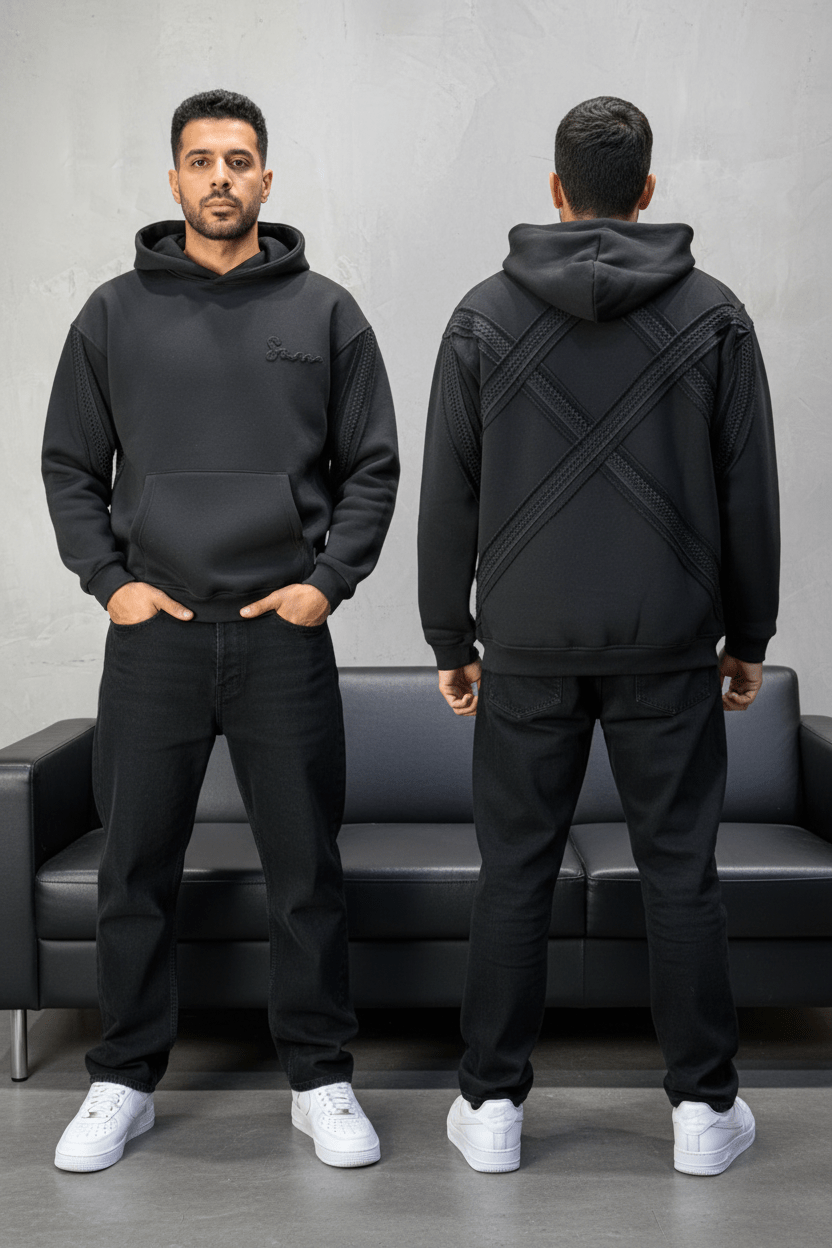 Hoodie Black Broderie X Argentée Sann 5002 - ZG PREMIUM