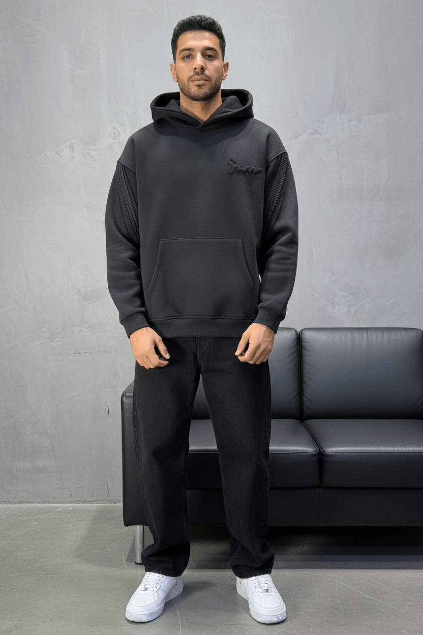 Hoodie Black Broderie X Argentée Sann 5002 - ZG PREMIUM