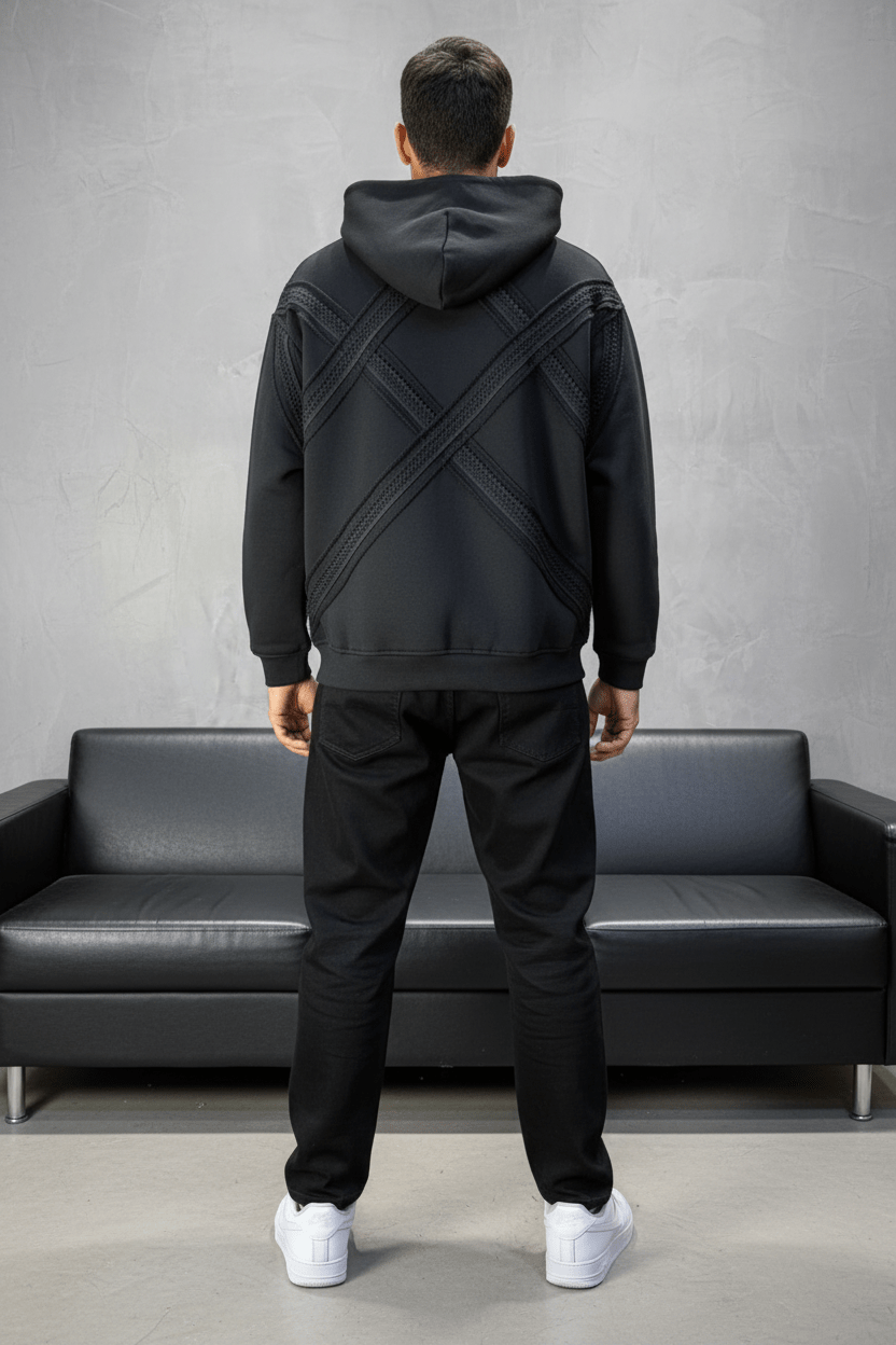 Hoodie Black Broderie X Argentée Sann 5002 - ZG PREMIUM