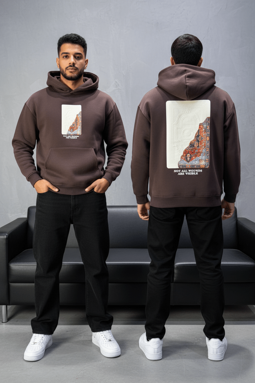 Hoodie Marron Imprimé Visage Artistique 4959 - ZG PREMIUM