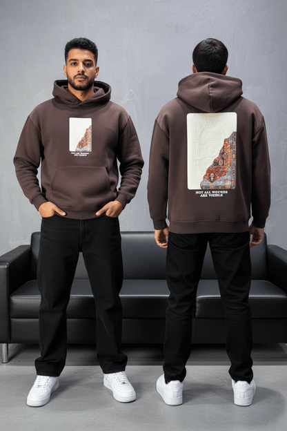 Hoodie Marron Imprimé Visage Artistique 4959 - ZG PREMIUM